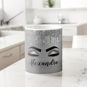 Mug Silver Glitter Sparkle Eyelashes Monogram