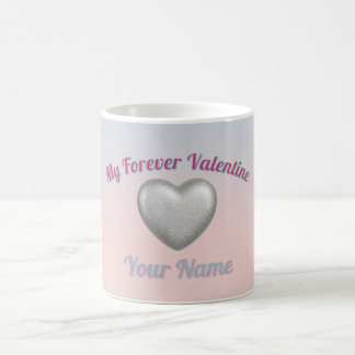 Mug Silver Metallic Heart Pink Blue Pastel Valentine M