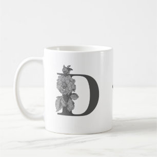 Mug Silver Peony Elegant Monogramme Initial D Votre No