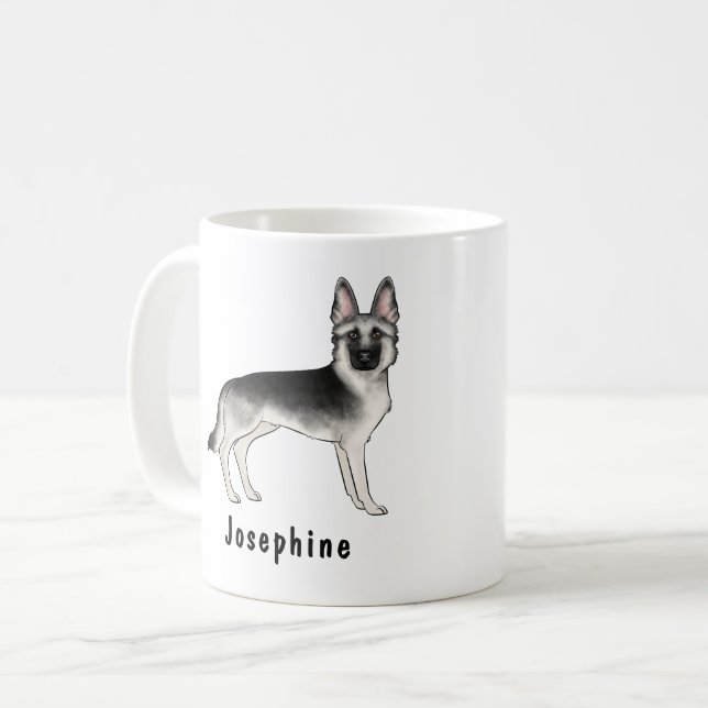 Mug Silver Sable Chien Berger Allemand Avec Nom Person (Devant gauche)
