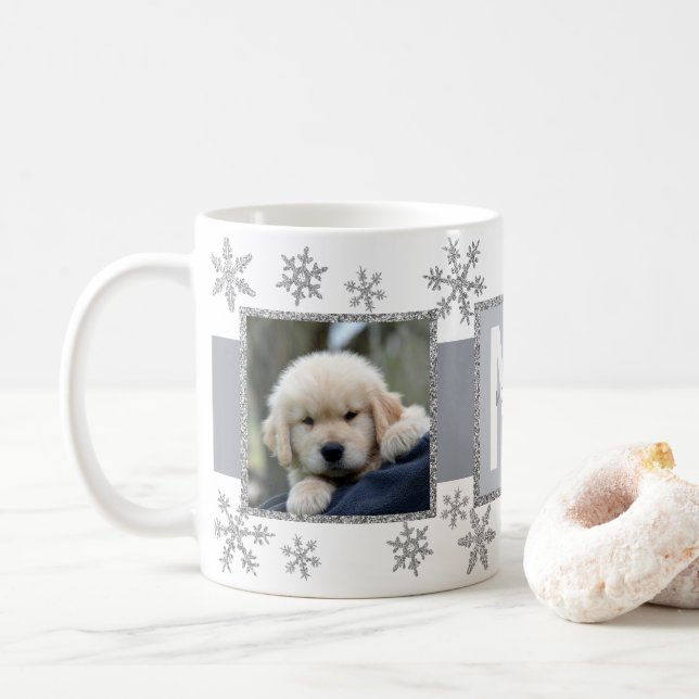 Mug Silver Snowflake 2 Photo Monogramme Noël (Avec donut)