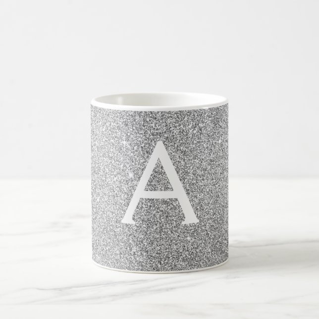 Mug Silver Sparkle Glitter Monogram Name & Initial (Centre)