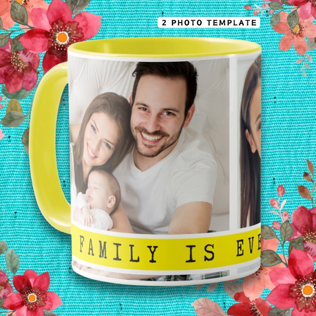 Mug Simple 2 Photo Collage Famille Citation Jaune (Créateur téléchargé)