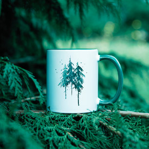 Mug Simple Aquarelle Bleu Vert Pins Restez Sauvages