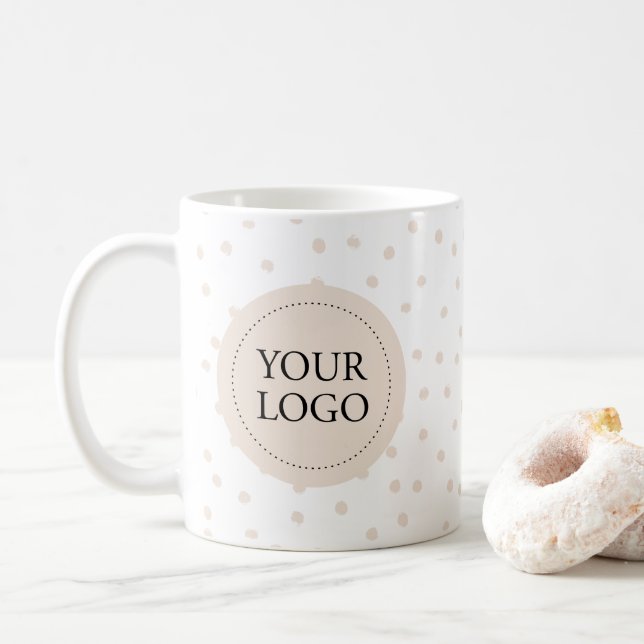 Mug Simple Beige Minimal Logo Professionnel Personnali (Avec donut)