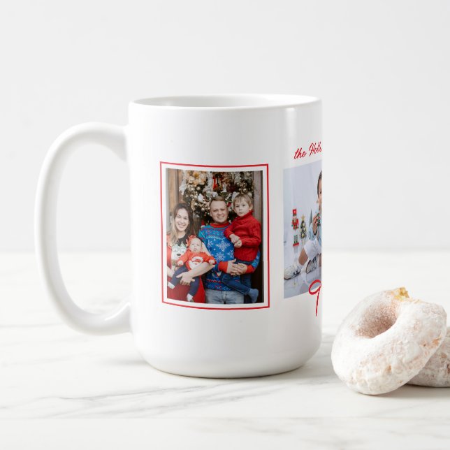 Mug Simple Bow en ruban rouge et trois photos personna (Avec donut)