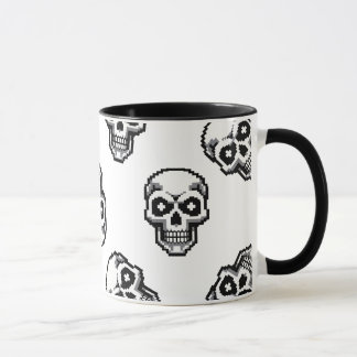 Mug Simple Classic White Pixelated Skull Pattern