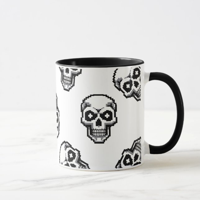 Mug Simple Classic White Pixelated Skull Pattern (Droite)