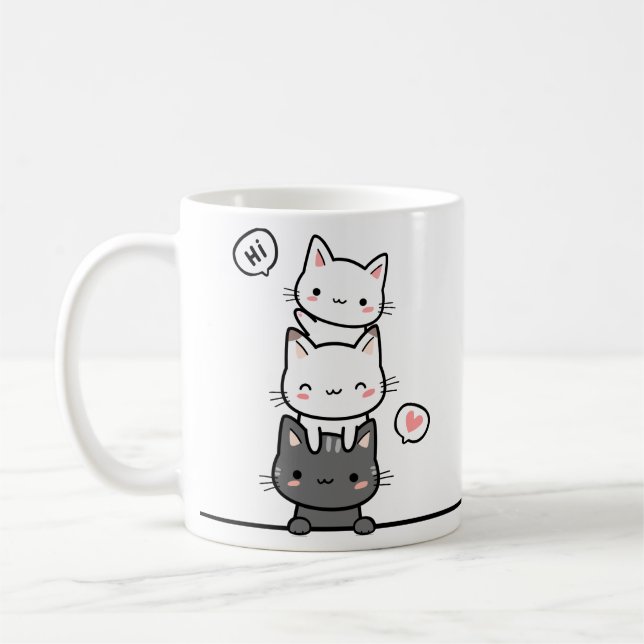 Mug Simple Cute Triple Kittens Charme Adorable Propre (Gauche)