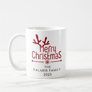 Mug Simple élégante couronne florale de Noël Nom de fa