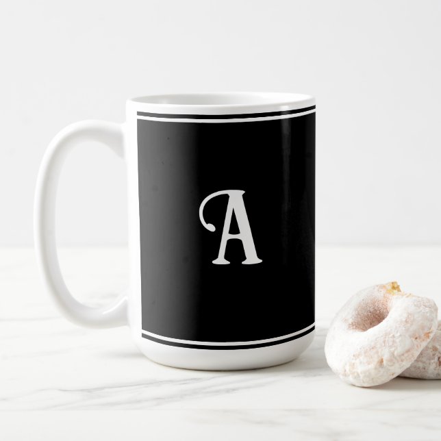 Mug Simple et élégant Noir et Blanc Personnalisé initi (Avec donut)