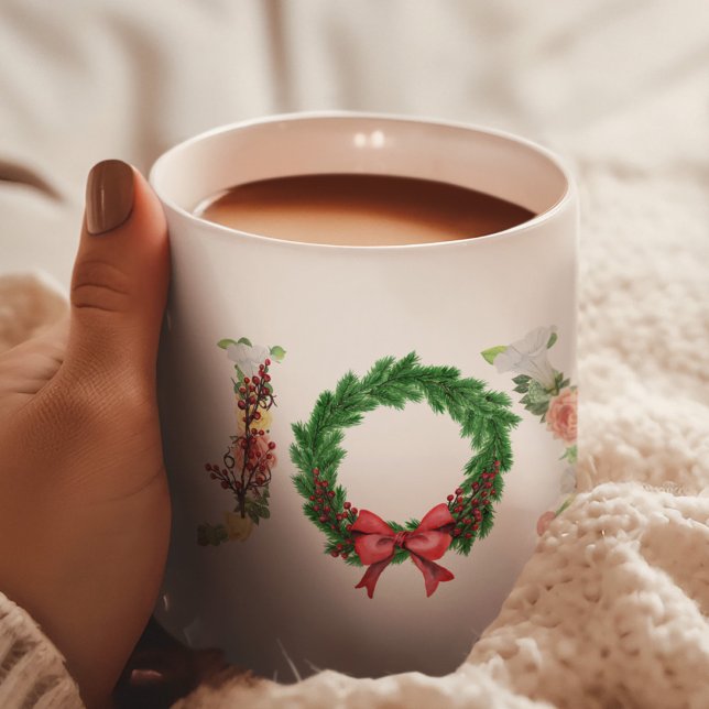 Mug Simple fleur de Noël couronne de joie écriture fan (Créateur téléchargé)