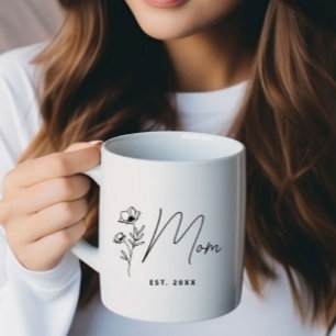 Mug Simple Fleur sauvage noir Floral Personnalisé Mama