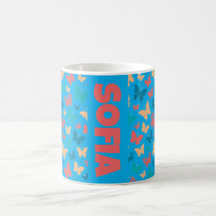 Mug Simple gris turguoise bleu papillon nom motif