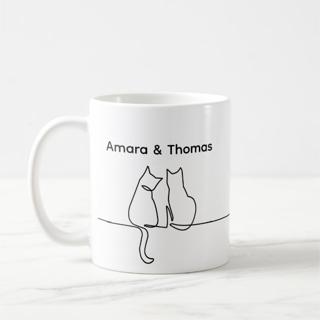 Mug Simple Love Romantic Personalize Two Cat Sitting (Gauche)