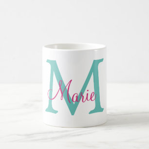 Mug simple minimal ajouter nom monogramme vert rose bl