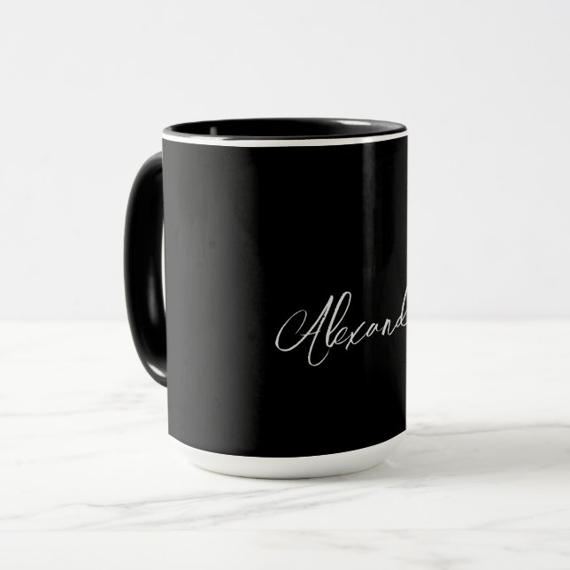Mug Simple minimaliste manuscrit propre nom noir (Devant gauche)