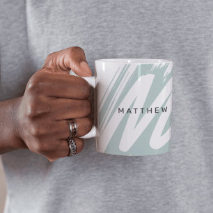 Mug Simple moderne initial et nom Sage vert & blanc