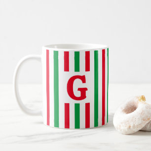 Mug Simple rayure rouge et vert Noël initial