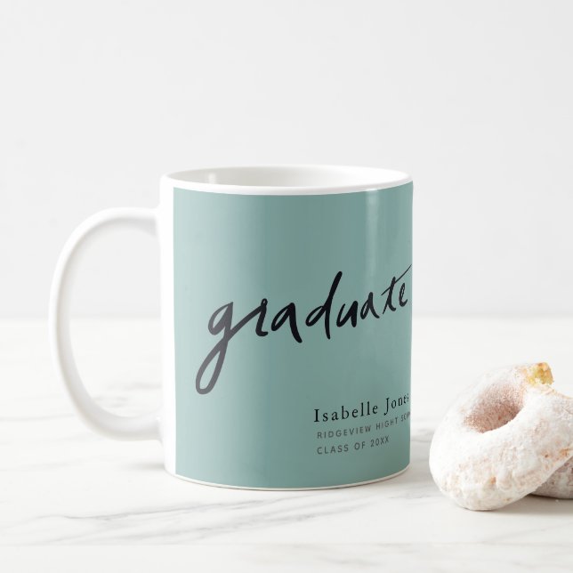 Mug Simple Script Photo Léger Graduation Turquoise (Avec donut)