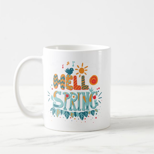 Mug Simple Vibrant Hello Feuilles de fleurs de printem (Gauche)