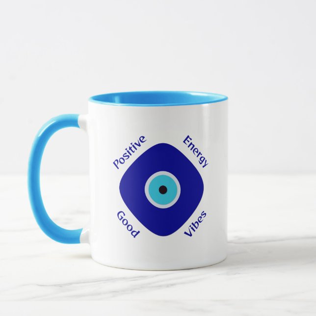 Mug Simplement des vibrations positives Bleu Evil Eye  (Gauche)