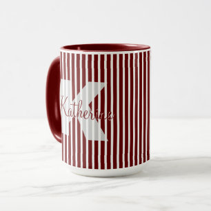 Mug Simples bandes rouge foncé/blanc Nom du Motif init