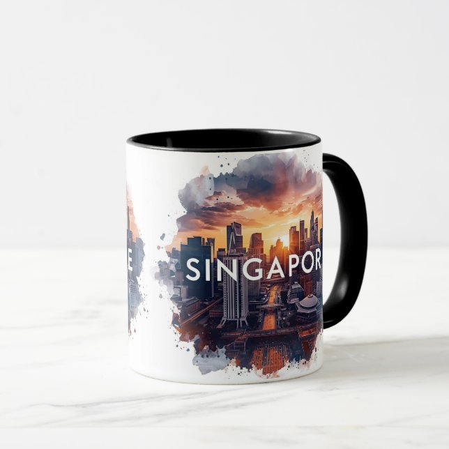 Mug Singapore city retro watercolor Skyline (Devant droit)