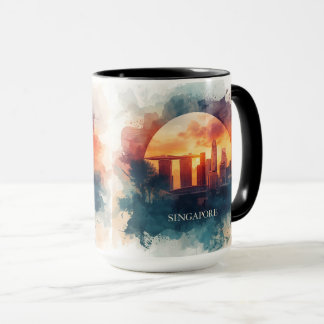 Mug Singapore city retro watercolor Skyline