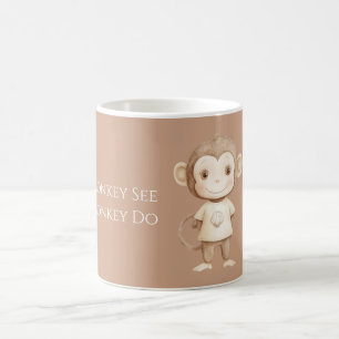 Mug Singe Brun Crème Singe Voir Singe Faire
