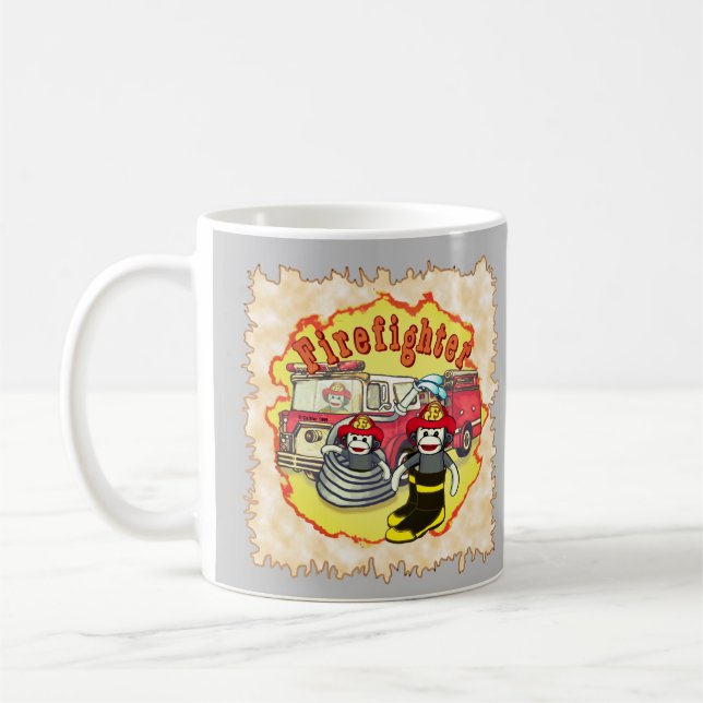 Mug Singe Chaussette  Camion de pompiers Pompiers  (Gauche)