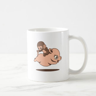 Mug Singe de bébé (allant à reculons sur un porc)