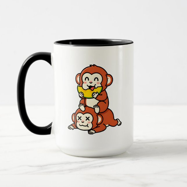 Mug Singe mignon mangeant de la pastèque, drôle d'art  (Gauche)