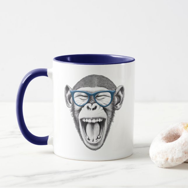 Mug Singe portant des lunettes, singe amoureux de la t (Avec donut)