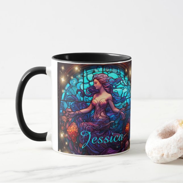 Mug Sirène en verre turquoise et violet Imaginaire (Avec donut)
