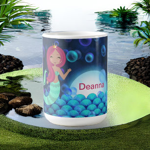Mug Sirène mousseuse en vert et bleu dans l'océan clai