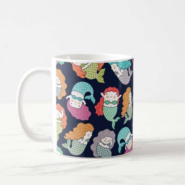 Mug Sirènes : motif sans soudure fantaisiste. (Gauche)