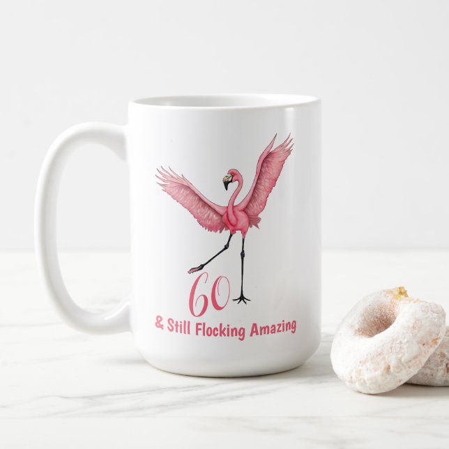 Mug  Sixtieth Birthday Flocking Amazing Flamingo (Avec donut)