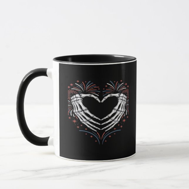 Mug Skeleton Coeur main 4ème De L'Amérique Patriotique (Gauche)