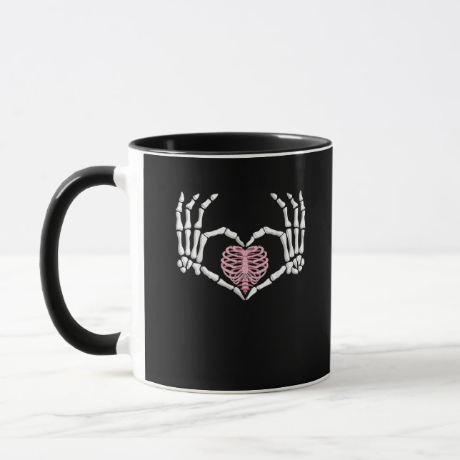 Mug Skeleton Coeur main drôle Halloween Femmes Hommes (Gauche)