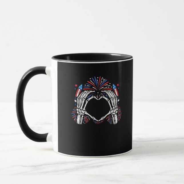 Mug Skeleton Hand Heart USA Patriotic American (Gauche)