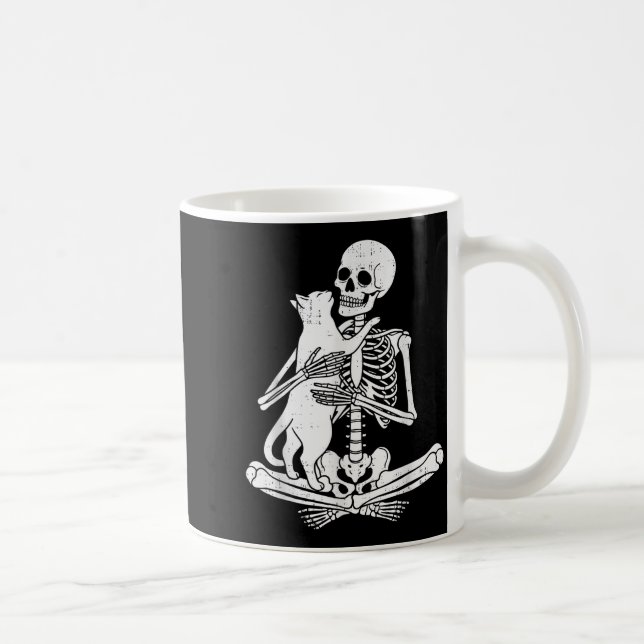 Mug Skeleton Holding Cat Funny Soky Halloween Meow Kit (Droite)