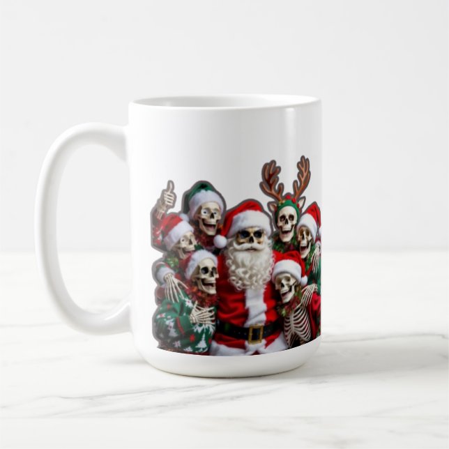 Mug Skeleton Santa Christmas Group Photo – Festive 3D  (Gauche)