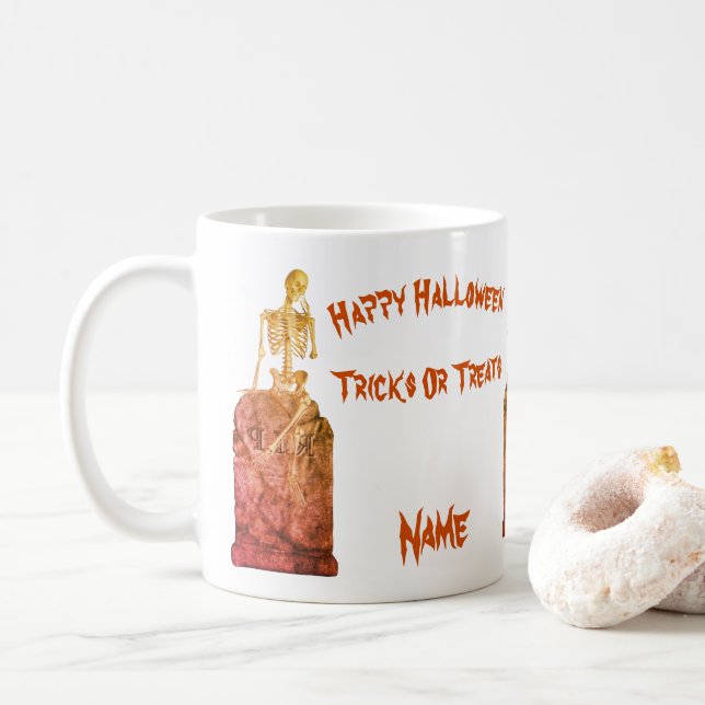Mug Skeleton Tombstone Halloween drôle Personnalisé (Avec donut)