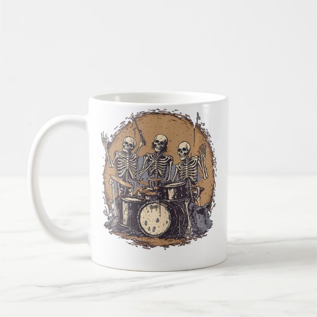 Mug Skeletons Playing Drum Music Drumming Drummer Skel (Gauche)