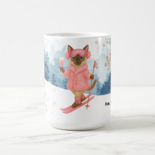 Mug Ski Cat fait du ski à la soirée Bachelorette rose 
