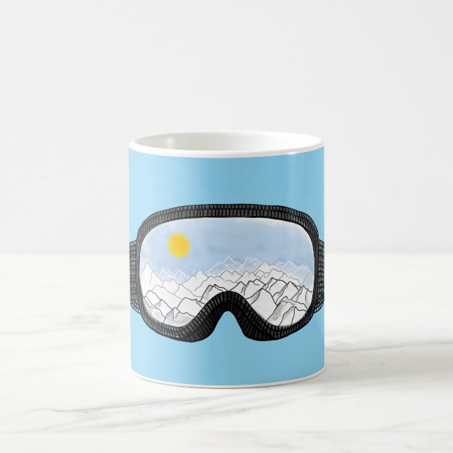 Mug Ski Goggles Mountain View Illustration Bleu clair (Centre)