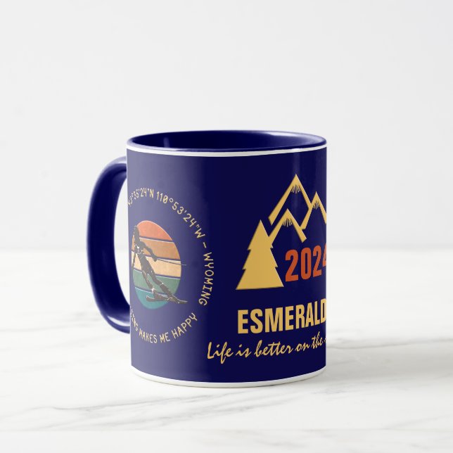 Mug Ski Jackson Hole, Wyoming - Femme Skier Sur Noir (Devant gauche)