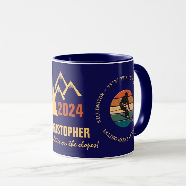 Mug Ski Killington, Vermont - Man Skier, Texte Jaune (Devant droit)