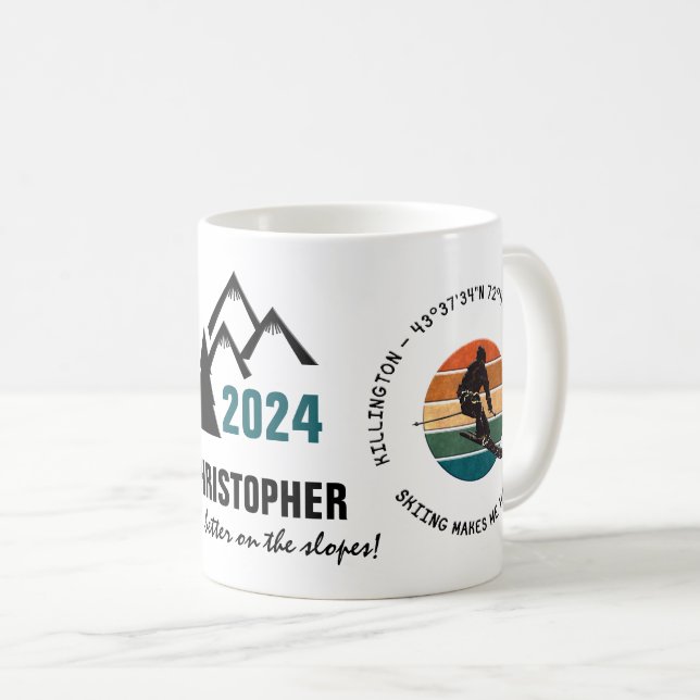 Mug Ski Killington, Vermont - Man Skier, Texte noir (Devant droit)